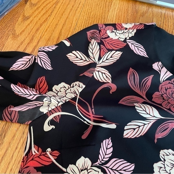 BANANA REPUBLIC Factory Black Mauve Rose Pink Tan Floral Long Sleeve Shift Dress - Picture 9 of 13